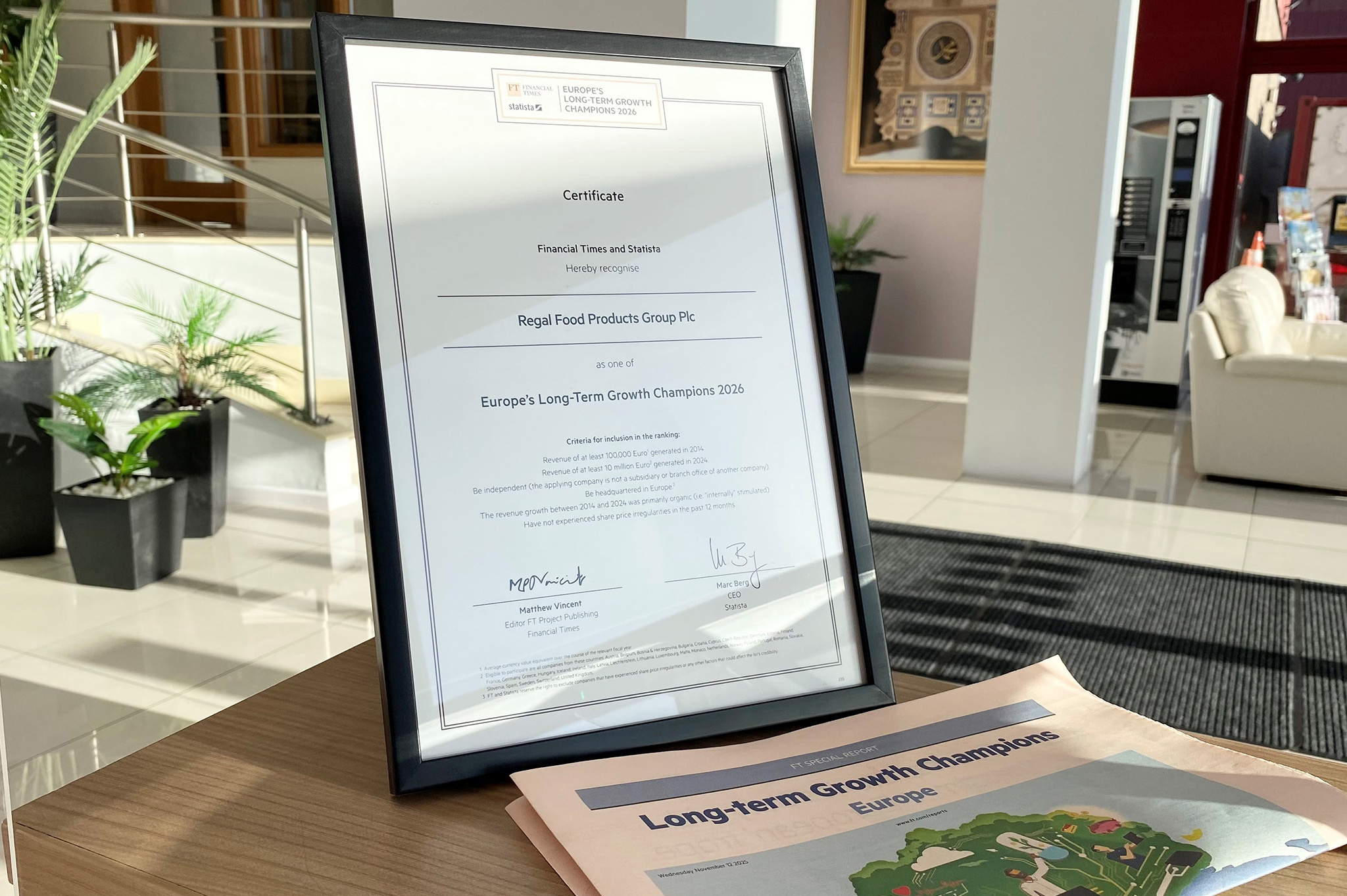 We are thrilled to announce that Regal Food Products Group Plc has been officially listed in the second edition of Europe’s Long-Term Growth Champions 2026 – a prestigious report published by the Financial Times